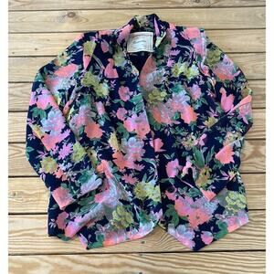 Cartonnier Anthropologie Floral Button Front Blazer Size Small Women’s Navy